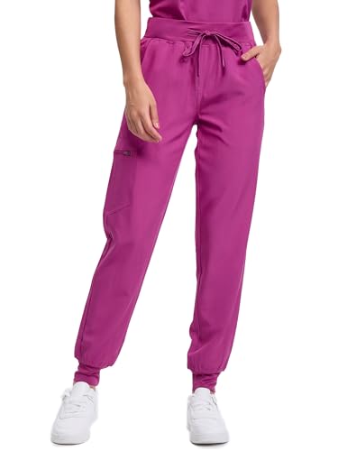 floralhue Scrubs for Women, V-Neck Scrubs Top & Cargo Pants with 10 Pockets, Azalea Pink, XL