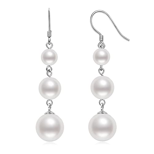 925 Sterling Silver Freshwater Pearl Drop Earrings for Women - June Birthstone Long Dangle Jewelry Gifts for Mom, Wife, Girlfriend