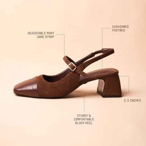 Image of Theater Women Twiggy Mary Jane Block Heel Sandals with Square Toe and Adjustable Buckle Slingback | Cushioned Comfort for Office & Formal Wear