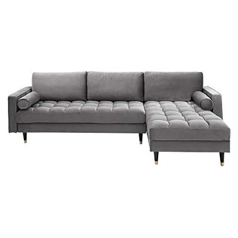 Invicta Interior Elegantes Ecksofa Cozy Velvet 260cm grau Samt Federkern 3er-Sofa Samtoptik Eckcouch Sofa Couch Cover