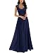 Miusol Women's Casual Deep- V Neck Sleeveless Vintage Maxi Black Dress (X-Large, Navy Blue)