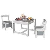 Detskehrcky Kids Table and Chair Set, 4 in 1 Wooden Activity Table and Chairs Set with Storage, Toddler Furniture Set for Arts, Crafts, Homework, Playroom, Nursery, Gray