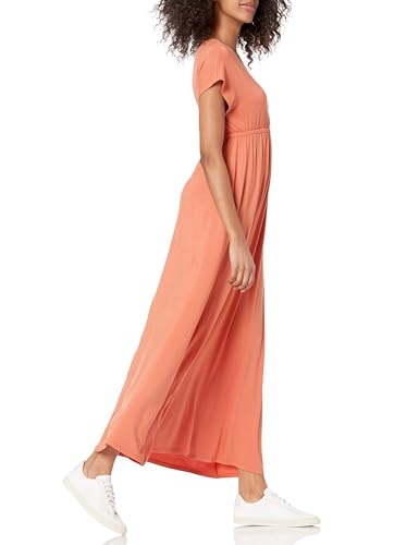 Image of Amazon Essentials Women's V Neck Short Sleeve Waisted Maxi Dress (Available in Plus Size)