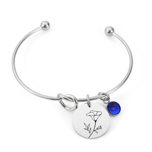 Beeshion Personalized Birth Flower Bracelet 1-12 Flowers Knot Bracelet With Birth Stone Charm Birthday Gift for Mother Women