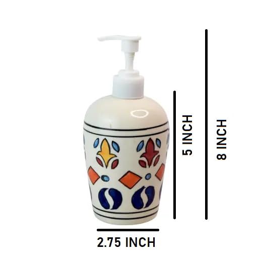Skywalk Hand Painted Ceramic Bathroom Set of 3 Pieces - Liquid Soap Dispenser, Soap Dish and Brush Holder for Bathroom Décor and Home Gift Set 1