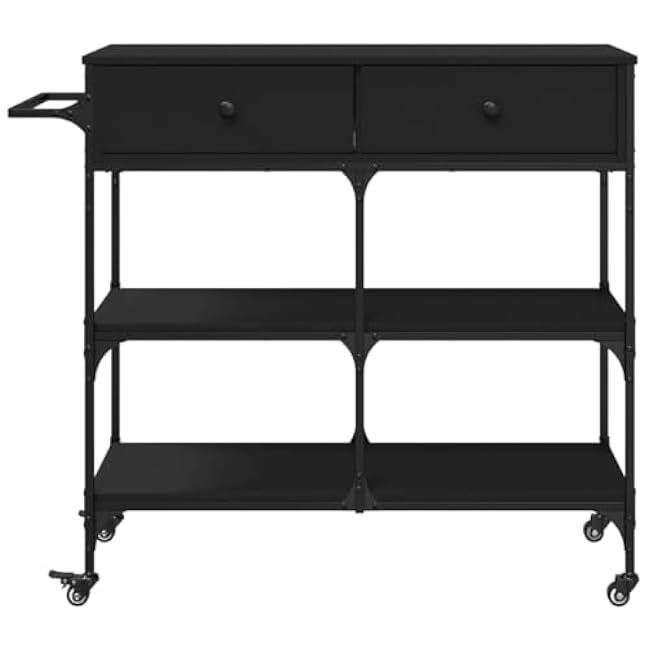 Black Kitchen Trolley Cart, 41.3x16.5x37.4 Engineered Wood, Rolling Serving Bar with Wheels, Mobile Storage for Food & Home Dining-5FVtq7em
