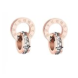 SPEC Earrings for Women Western Rose Gold Plated,Stainless Steel Roman Numericals Engraved Crystal S