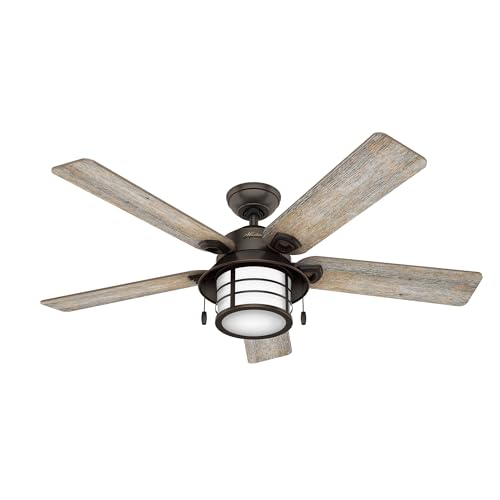 Hunter 54 inch Outdoor or Indoor Ceiling Fan with LED Light - Rustic Ceiling Fan with Pull Chain, For Bedroom, Living Room, or Patio, Standard Mount, No Remote - Key Biscayne 59273, Onyx Bengal