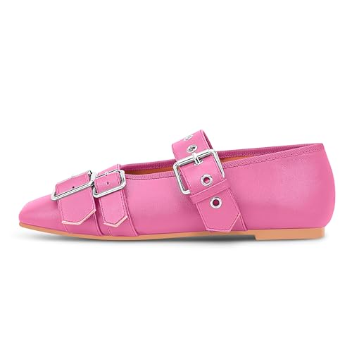 Women's Square Toe Ballet Flats with Buckle Straps Comfortable Mary Jane Shoes2