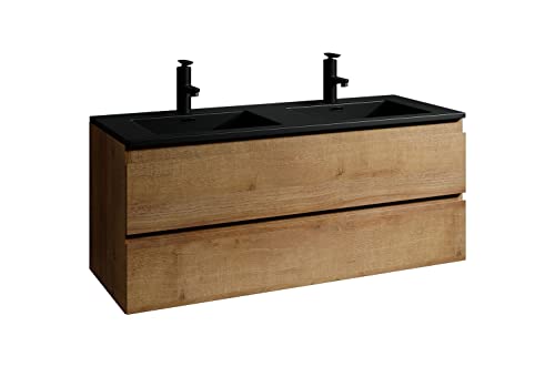 Badplaats B.V. Meuble de Salle de Bain Angela 120 cm - lavabo Noir - Chêne - Meuble Bas Meuble Vasque Meuble Vasque