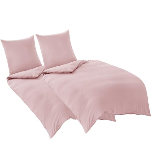 Aisbo Bettwäsche 135x200 4teilig Rosa - Mikrofaser Bettwäsche-Sets mit Reißverschluss, ÖKO-TEX Bettbezug 135 x 200 cm 4tlg mit Kissenbezug 80x80...