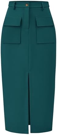 KIRUNDO Midi Skirts for Women Fall High Waisted Cargo Trendy Pencil Slit Dressy Casual Business Work Long Skirts