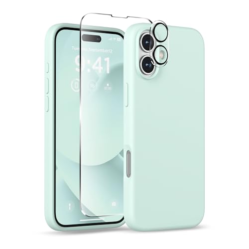 Image of Magnetic for iPhone 16 Case, Compatible with MagSafe, Liquid Silicone Phone Cover with Screen Protector & Camera Protector, Soft Anti-Scratch Microfiber Lining Inside 6.1 inch, Mint Green