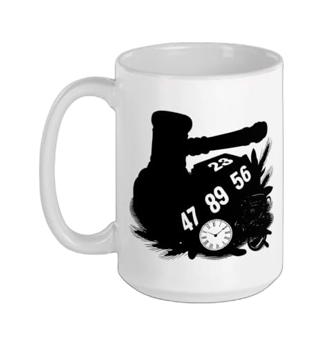 Estate Auction Treasure Hunter Vintage Badge Graphic Art Ceramic Mug, White, 15oz