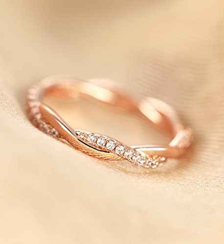 TIGRADE Women Eternity Ring Twisted Rope Cubic Zirconia Engagement Wedding Band Size 4-12, Rose Gold, Size 123
