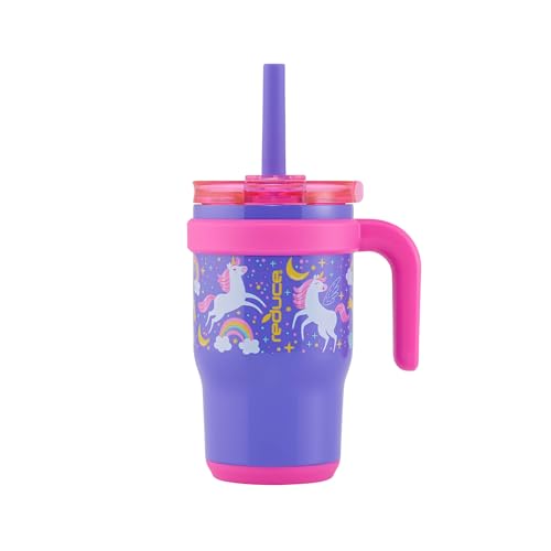 Image of REDUCE 14 Oz Coldee Kids Tumbler with Lid and Straw - Coldee Insulated Travel Mug - Spill-Proof, Sweatproof Stainless Steel, BPA-Free - Includes Handle, Reusable Silicone Straw - Unicorn Magic