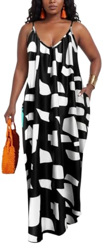 Image of Women's Casual Summer Maxi Dresses Sleeveless Adjustable Spaghetti Strap Loose Plus Size Dresses
