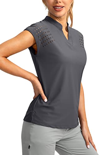 Soothfeel Women's Golf Shirt Cap Sleeve V Neck Polo Shirts Lightweight Quick Dry Workout Tennis Shirts Tops For Women(Grey, Xxl) #TOP1