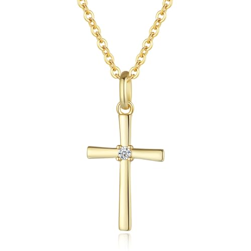 GAVU Women’s 925 Sterling Silver Cross Necklace, Small Diamond Cross Pendant Necklace for Women