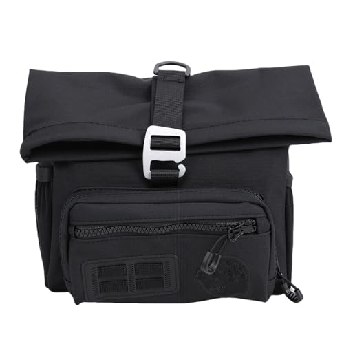 Bewinner Sac de Guidon de Vélo, Pochette de Rangement Avant avec Dégagement Rapide et Bandoulière Amovible, pour Vélo Pliant, avec Housse de Pluie (Black)