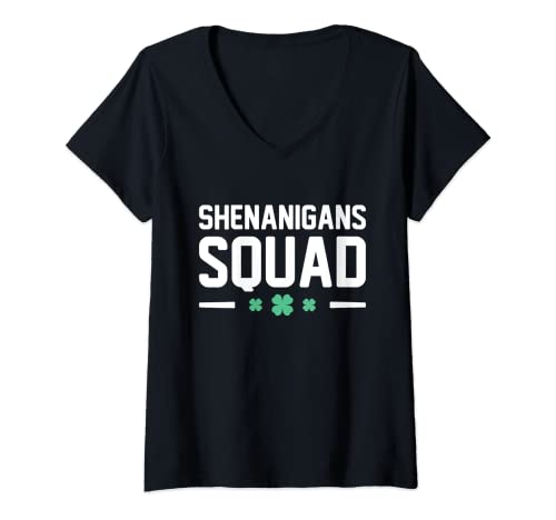 Donna Funny St Patricks Day Shenanigans Squad Shamrock donna uomini Maglietta con Collo a V