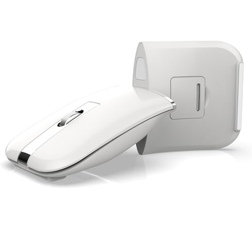 Zienstar-Faltbare Bluetooth Reisemaus,Drahtlose Tragbare 2.4G Arc Mäuse,Multi-Gerät (Bluetooth+2.4G),360° Drehende Wiederaufladbare Flache Mäuse für Desktop PC Laptops Tablets-Weiß