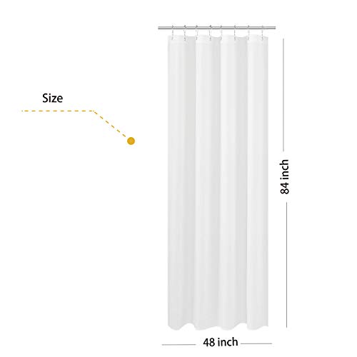 Image of N&Y HOME Fabric Shower Curtain Liner Extra Long Stall Size 48 x 84 inches, Hotel Quality Washable White Shower Liner, 48x84