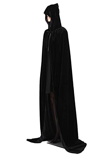 ALIZIWAY Hooded Cloak Full Long Velvet Cape for Halloween Cosplay Costume Cloak Black 07BXXL