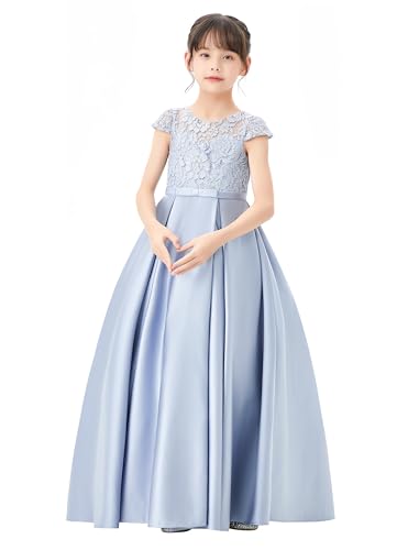 Illusion Lace Cap Sleeves Flower Girl Dress Holy Communion Baptism Gown L2464