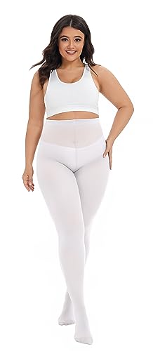 Image of CozyWow Plus Size Tights for Women 80D Soft Solid Color Semi Opaque Pantyhose High Waist 1X 2X 3X 4X