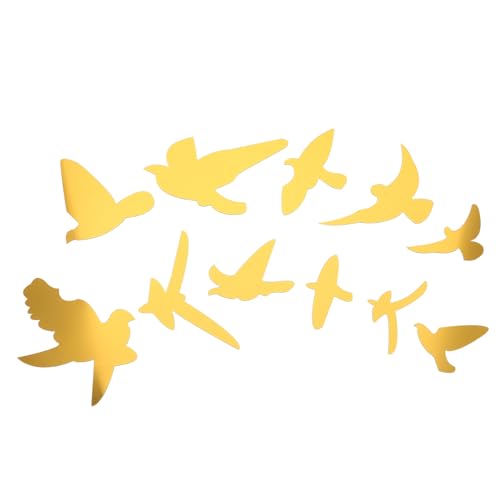 IMIKEYA Lot de 11 Stickers Muraux Oiseaux en Acrylique Effet Miroir 3D Doré Profond Décoration Murale Autocollante pour Salon Chambre Cuisine Ornement Mural...