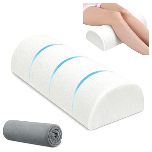 urnexttour Knee Pillow for Side Sleepers Memory Foam Leg Pillows for Sleeping Yoga Bed Half Moon Bolster Pillow for Neck Pain Relief with 2 Pillowcases 20.5 x 8 x 4.5 Inches(White+Grey, Standard Size)