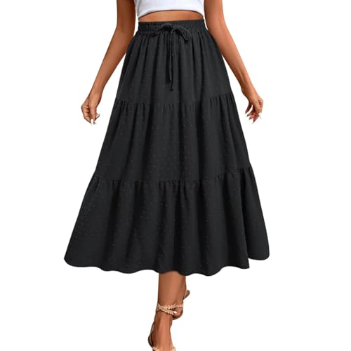 Womens Boho Maxi Skirt Elastic High Waist Tiered Pleated Wedding Guest Summer Flowy Ruffle A Line Long Skirts2