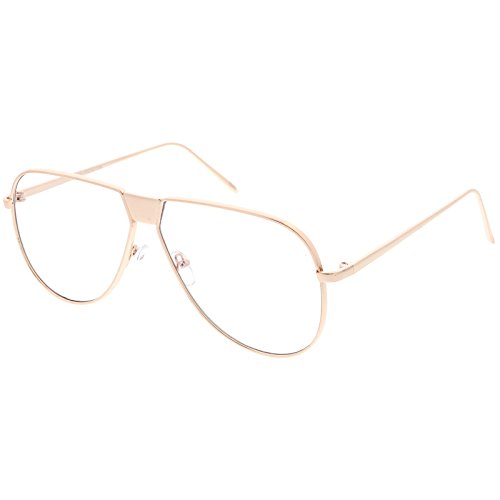 zeroUV - Oversize Full Metal Flat Top Clear Flat Lens Aviator Glasses 60mm2