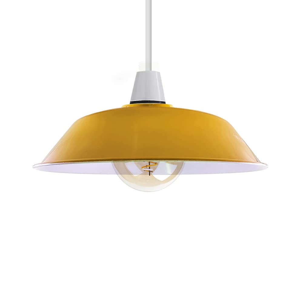 Metal Retro Ceiling Yellow Lamp Shade Easy Fit Light Pendant 36cm Modern Ceiling Lighting Shade for Bedroom Restaurant Industrial Rustic Light Shade Ceiling Pendant Bulb Guard Hanging Light Fixture
