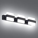 Temgin Lámpara de Espejo Baño LED 3 Luces 50cm 18W 1150LM Blanco Frío Apliques Pared Interior Baño para Sala de Maquillaje Iluminación para Espejo Negro mate 6000K Luz de Gabinete