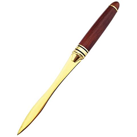 CaLeQi Wood Handle Letter Opener Stainless Steel Knife Split File Envelopes Stationery Golden Cover