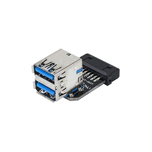 JMT 20Pin to Dual USB3.0 Adapter Connverter Desktop Motherboard 19 Pin/20P Header to 2 Ports USB 3.0 A Female Connector Card Reader (Vertical Version)