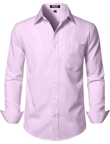 JEMITOP Men Stretch Business Casual Dress Shirts Lavender Purple XXXL