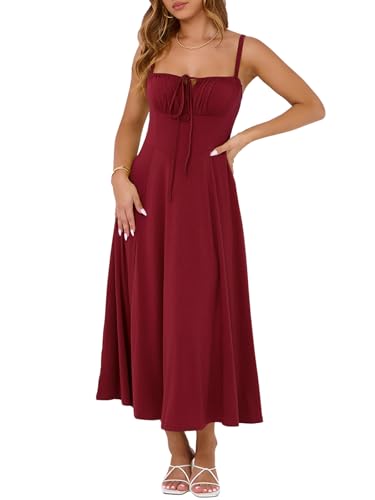 Image of YIOYOLA Corset Dress for Women Casual Tea Party Summer Wedding Guest Flowy Midi Sundress