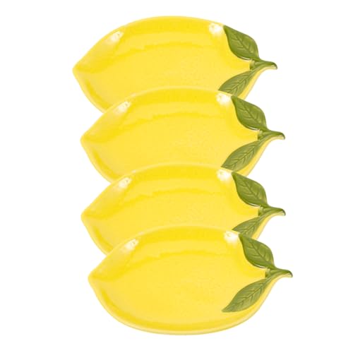 KICHOUSE Platos de Cerámica Diseño de Limón 4 Piezas para Frutas y Postres en Cocina Familiar