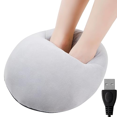 Yanmucy Electric Heated Foot Warmer USB Fast Heating Pad Soft Flannel Anti-Slip Foot Warmer Slippers for Men and Women (Grey)