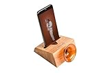 Klaas Mini (Amber) Handmade Wooden and Blow Glass Acoustic Gramophone Speaker,Stand Phone, Wood Phone Speaker,Wireless.