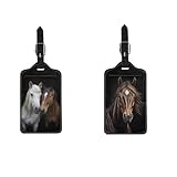 AFPANQZ Travel Luggage Tag Pu Leather Suitcase Label Card Holder for Men Boys Girls Women Backpack Animal Brown Horses Print with Leather Belt Strap