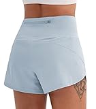 PERSIT Womens Workout Running Athletic Shorts with Pockets Yoga High Waist Shorts - Blue - L