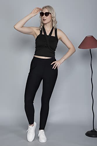 Image of A1728 Women's Basic Solid Halter Neck X Back Crop Top for Women Stylish Western