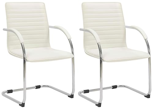 CLP 2er Set Besucherstühle Tira Kunstleder I Freischwinger Mit Gepolsterter Sitzfläche, Farbe:Creme