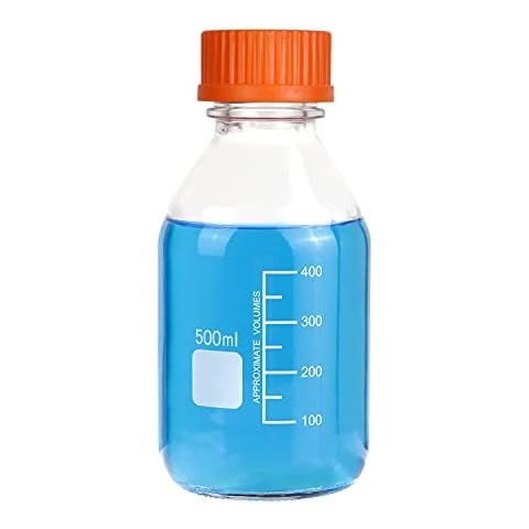 Pastein 8 pieces 500 ml Round Media Glass Bottle Graduated Storage Jar with GL45 Polypropylene Orange Cap Cover