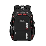 [BININBOX] 男の子 小学校一年生から六年生まで 子供用 ランドセル しっかり 大容量 軽い 耐用 (46cm,26L, 黒と赤)
