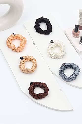Image of Premium Satin Scrunchies for Women | Hair Bands, Ponytail Holders & Rubber Bands | Skinny, Fluffy, No-Damage Hair Ties | Girls Hair Accessories | Small Size | Pack of 6